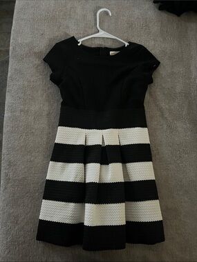 Girls Black and White Striped Casual Dress